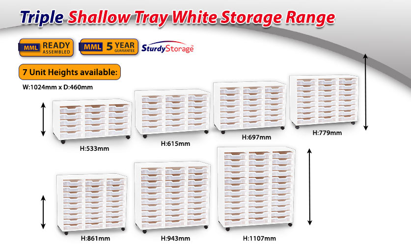 Triple shallow tray white storage range