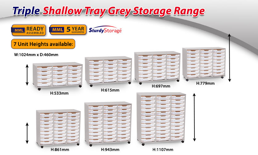 Triple Shallow Tray Grey Storage Range